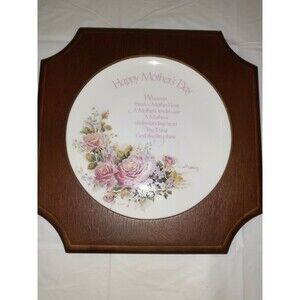 Robert Laessig Mother's Day Plate 1978 Pink Rose Porcelain Wood Frame